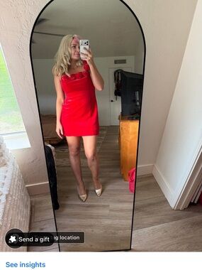 Avec Les Filles Red Sleeveless Mini Dress with Rosette Trim